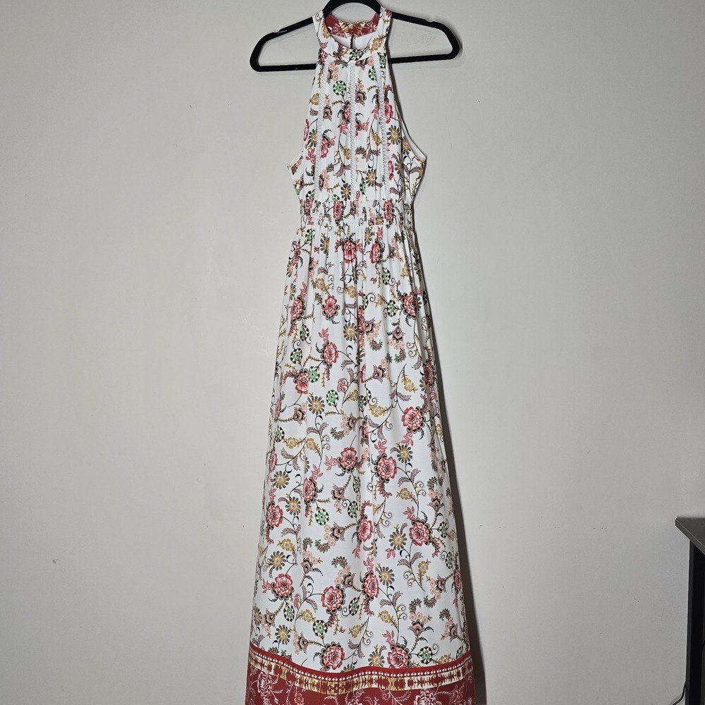 Altar'd State Floral Halter Maxi Dress Boho Cottagecore Smocked M Flowy